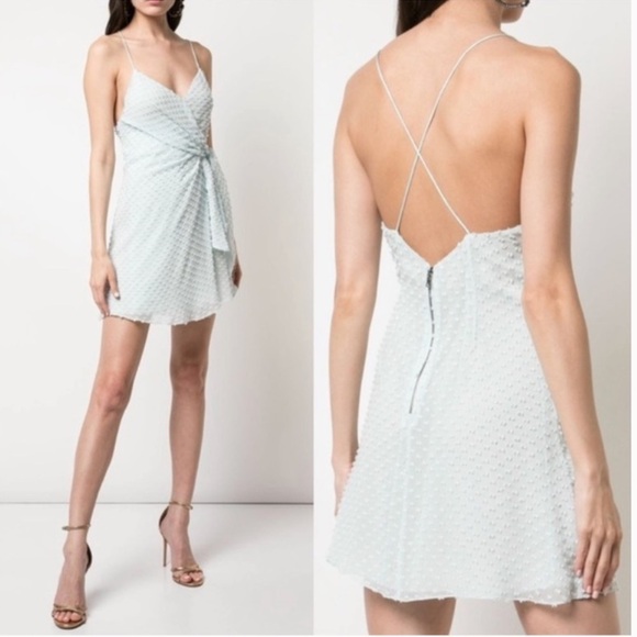 Alice + Olivia Sz 10 Katie Mint Swiss Dot Wrap Dress Silk Blend - Picture 1 of 7